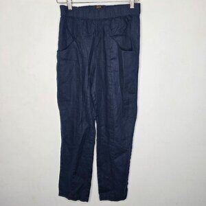 Quince Navy Blue Linen Elastic Waistband Pull On Pants Women's XS